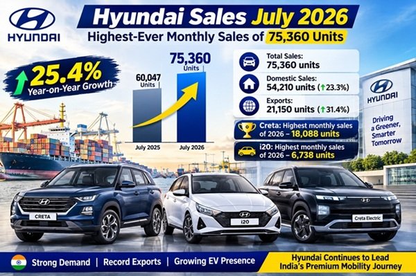 Hyundai Sales July 2026: Monthly Performance with 75,360 Units